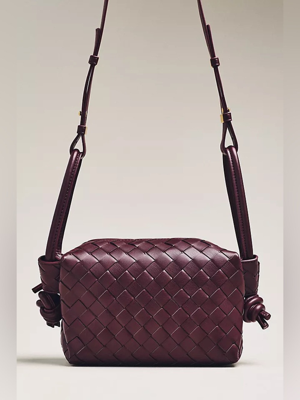 New Anthropologie loop strap woven crossbody bag boxy burgundy wine